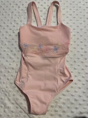 Light Pink Leotard with Embroidered Floral Trim